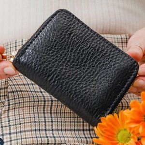 Portland Leather Small Zip Wallet Pebble Black